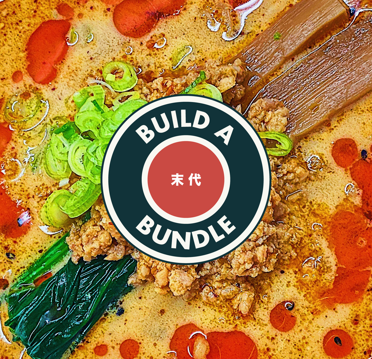 a bowl of matsudai ramen with the build a bundle roundel over it